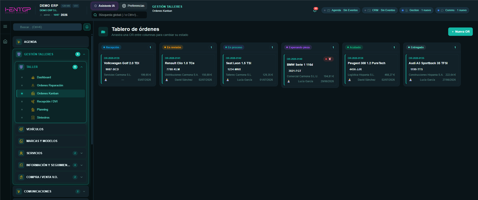 Tablero de órdenes en tema Ocean Teal